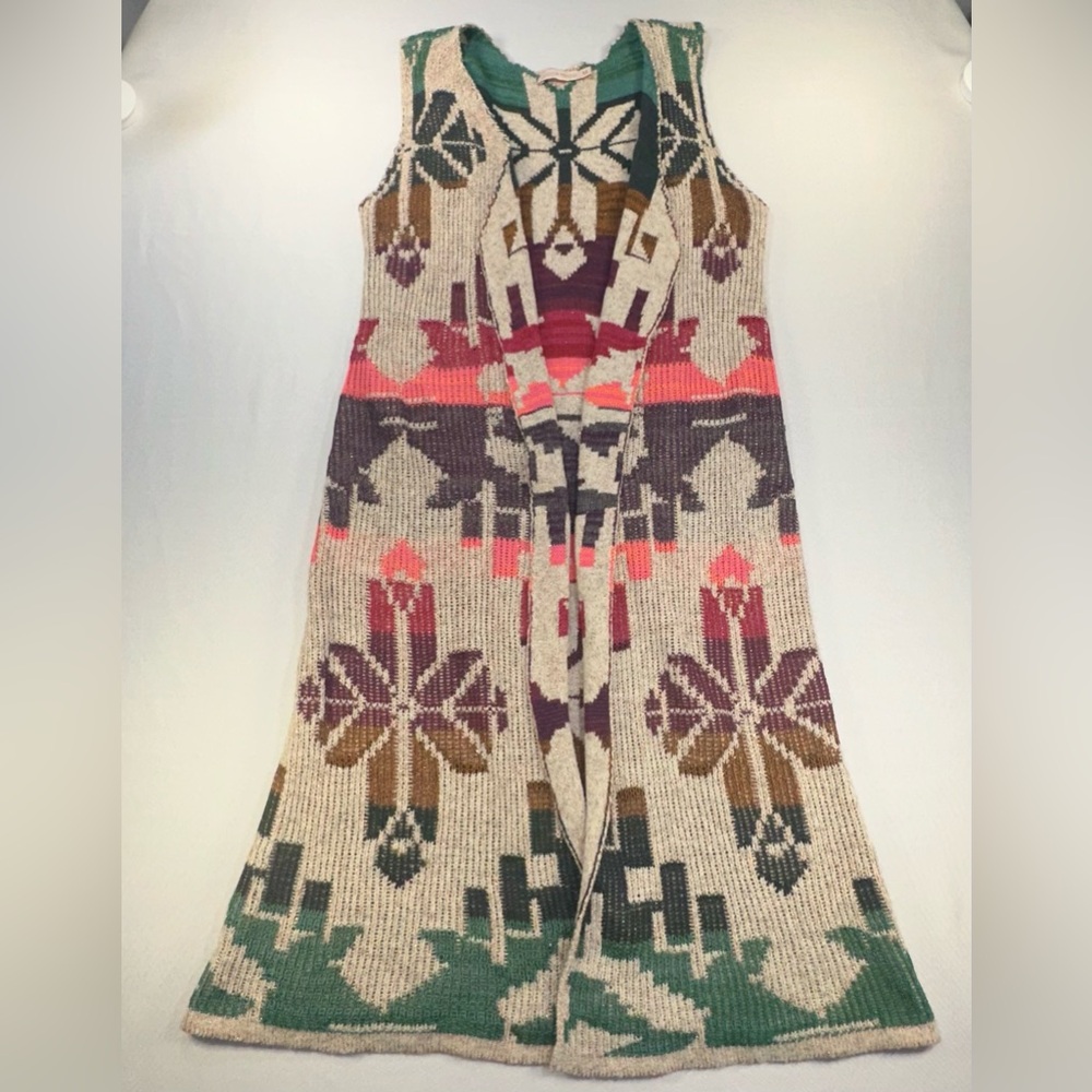 Cecilia Prado Open Front Long Sweater Vest Aztec Colorful Anthropologie Size M - Picture 8 of 12
